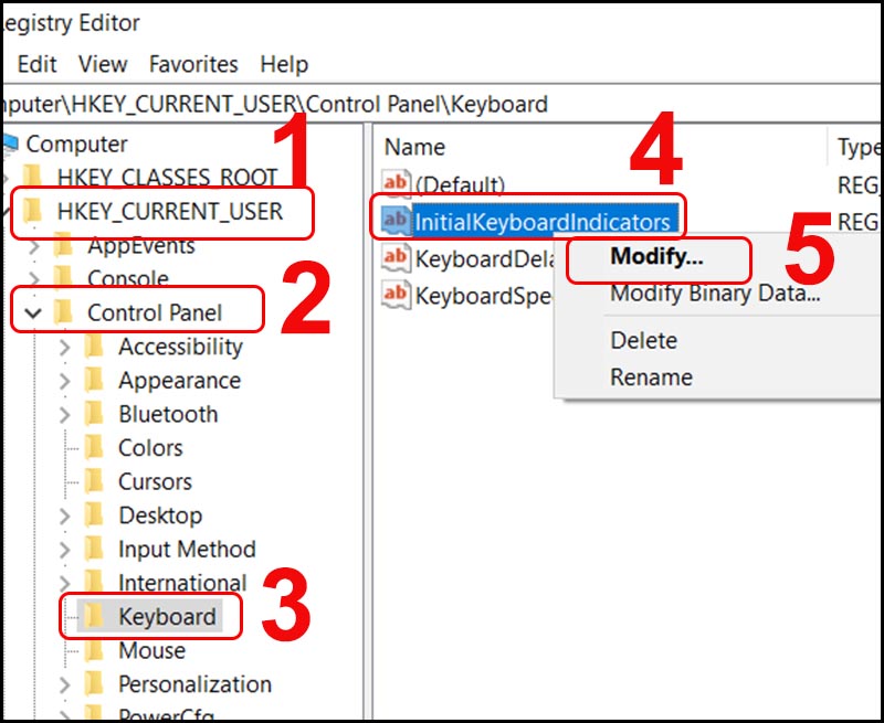 Thao tác Modify lại InitialKeyboardIndicators